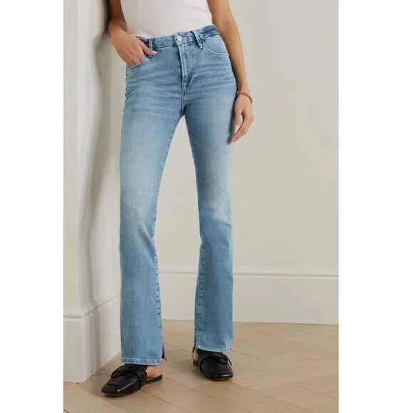 Frame Le Mini Split Hem Mid-Rise Bootcut Jeans Light Blue